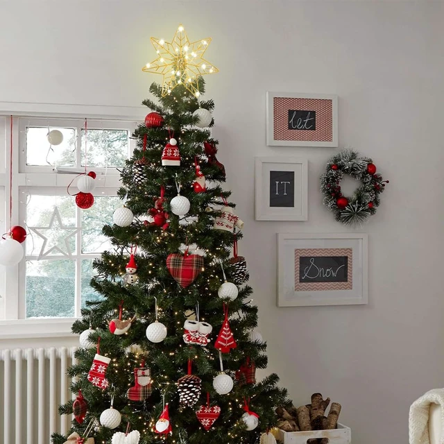 Alt view image 6 of 7 - Christmas Tree Topper, Gold Glittered Hollow 7-Point Star Tree Topper, Lighted Wire Star with 20 LED Lights for Christmas Treetop, Xmas Tree Topper with Timer, Christmas Tree Decorations