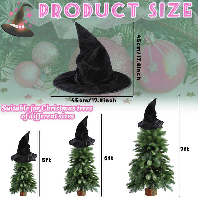 Alt view image 3 of 7 - Halloween Witch Hat Tree Topper Decorations Halloween Tree Ornaments | Black Magical Wizard Hat Tree Decor, Ruffle Design, Smooth Fabric for Tree Holiday Cosplay Party Supplies Costume Accessory
