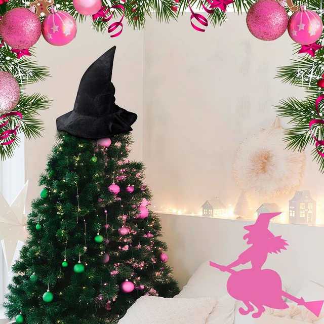 Alt view image 5 of 7 - Halloween Witch Hat Tree Topper Decorations Halloween Tree Ornaments | Black Magical Wizard Hat Tree Decor, Ruffle Design, Smooth Fabric for Tree Holiday Cosplay Party Supplies Costume Accessory