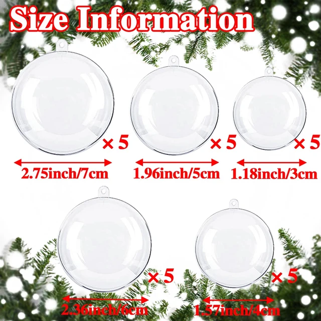 Alt view image 2 of 7 - 25 Sets Clear Fillable Ornaments Ball in 5 Different Size,Transparent DIY Craft Ball,Plastic Acrylic Fillable Ball for Halloween Christmas Decor
