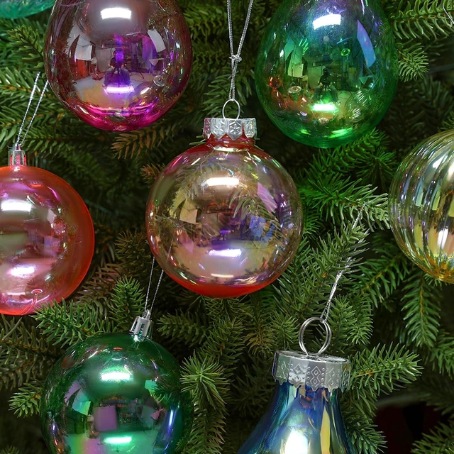Alt view image 2 of 7 - 60MM Iridescent Plastic Ball - 12PCS Xmas Ornament Balls Set | Plastic Iridescent Decorative Hanging Ornaments for Xmas Tree Wedding Valentine's Day Party Decorations(Multicolored)