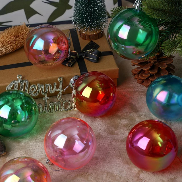 Alt view image 3 of 7 - 60MM Iridescent Plastic Ball - 12PCS Xmas Ornament Balls Set | Plastic Iridescent Decorative Hanging Ornaments for Xmas Tree Wedding Valentine's Day Party Decorations(Multicolored)