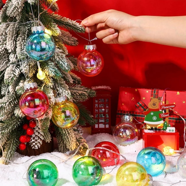 Alt view image 5 of 7 - 60MM Iridescent Plastic Ball - 12PCS Xmas Ornament Balls Set | Plastic Iridescent Decorative Hanging Ornaments for Xmas Tree Wedding Valentine's Day Party Decorations(Multicolored)