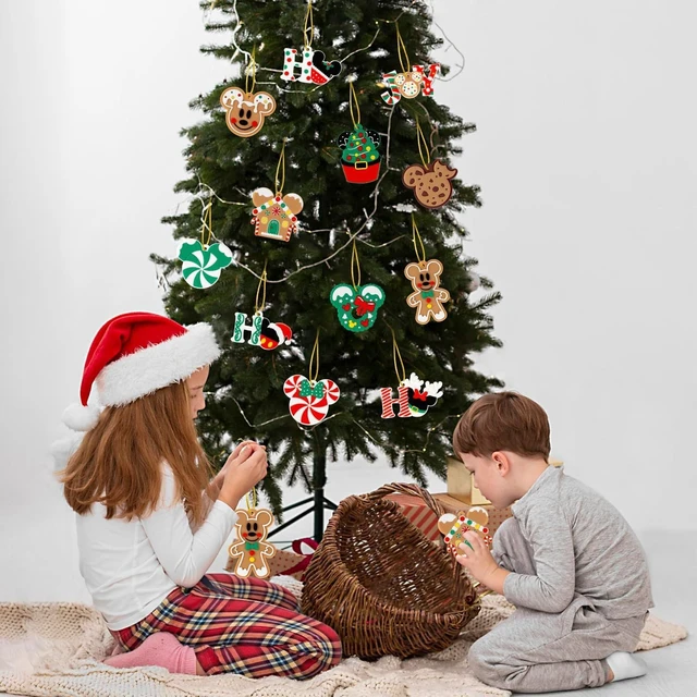 Alt view image 3 of 6 - 12Pcs Christmas Decorations with Golden Fine Threads, Wooden Mouse Ornaments for Holiday Christmas Trees Hanging Party Decorations for Tree Home Fireplace (Green)