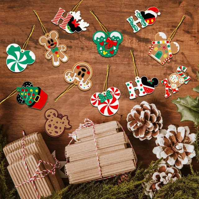 Alt view image 5 of 6 - 12Pcs Christmas Decorations with Golden Fine Threads, Wooden Mouse Ornaments for Holiday Christmas Trees Hanging Party Decorations for Tree Home Fireplace (Green)