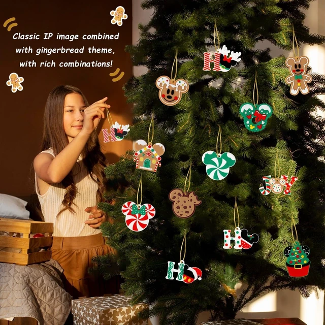 Alt view image 6 of 6 - 12Pcs Christmas Decorations with Golden Fine Threads, Wooden Mouse Ornaments for Holiday Christmas Trees Hanging Party Decorations for Tree Home Fireplace (Green)
