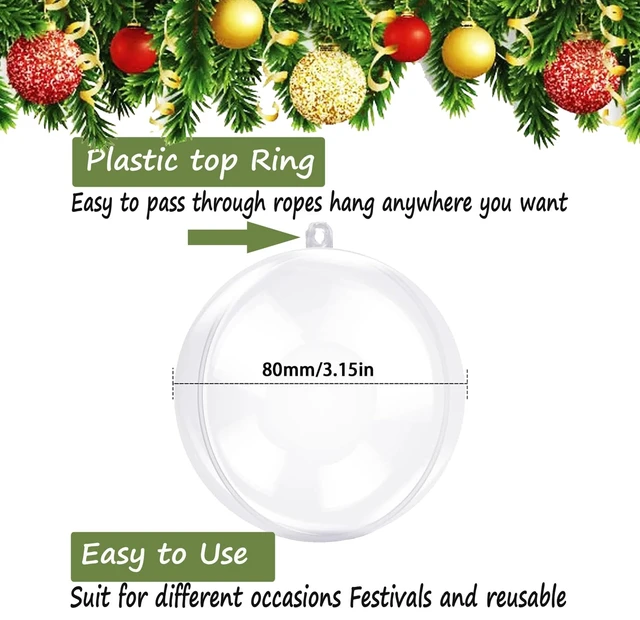 Alt view image 3 of 7 - 10PK 80MM Clear Plastic Fillable Ornaments,Transparent DIY Craft Ball,Clear DIY Christmas Ornament Large Sizes for Wedding,Party,Home Decor (10)