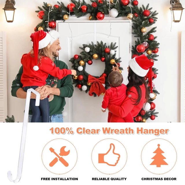 Alt view image 2 of 7 - 12" Clear Wreath Hangers for Front Door, 2 Pack Over Door Hooks Non-Scratch | For Easter, Halloween And Christmas Wreaths, Welcome Signs, Front Door, Porch, Entryway