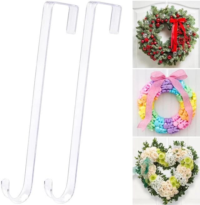 Main image of 12" Clear Wreath Hangers for Front Door, 2 Pack Over Door Hooks Non-Scratch | For Easter, Halloween And Christmas Wreaths, Welcome Signs, Front Door, Porch, Entryway