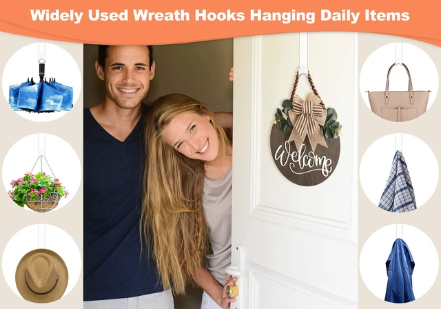 Alt view image 7 of 7 - 12" Clear Wreath Hangers for Front Door, 2 Pack Over Door Hooks Non-Scratch | For Easter, Halloween And Christmas Wreaths, Welcome Signs, Front Door, Porch, Entryway
