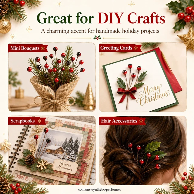 Alt view image 4 of 7 - Artificial Holly Berries - 150 Pcs Holly Berry Stems for Christmas | Red Holly Berries for Crafts, Fake Berries for Christmas Wreaths, Trees, Table Decor, Wall Displays & DIY Decor