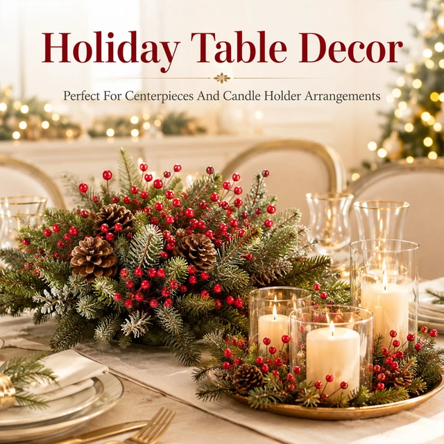 Alt view image 6 of 7 - Artificial Holly Berries - 150 Pcs Holly Berry Stems for Christmas | Red Holly Berries for Crafts, Fake Berries for Christmas Wreaths, Trees, Table Decor, Wall Displays & DIY Decor