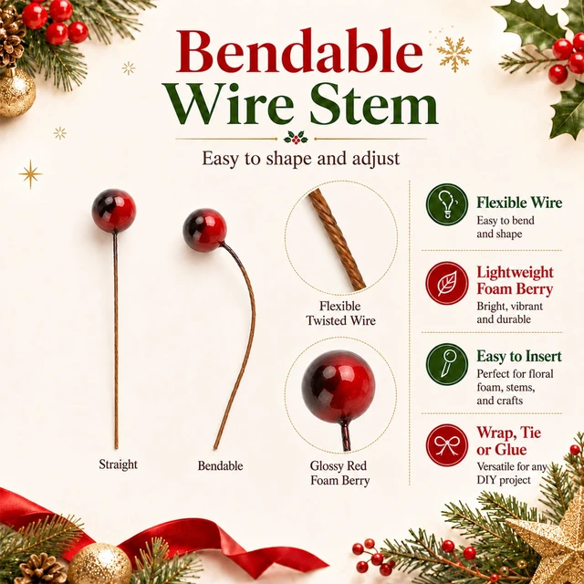 Alt view image 3 of 7 - Artificial Holly Berries - 150 Pcs Holly Berry Stems for Christmas | Red Holly Berries for Crafts, Fake Berries for Christmas Wreaths, Trees, Table Decor, Wall Displays & DIY Decor