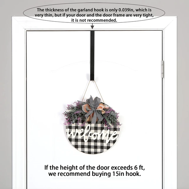 Alt view image 2 of 6 - 12" Front Door Wreath Hanger, Ultra Slim Metal Over Door Hook, Damage-Free Hanging for Seasonal & Year-Round Wreaths, Fits Most Doors, Black, 1 Pack