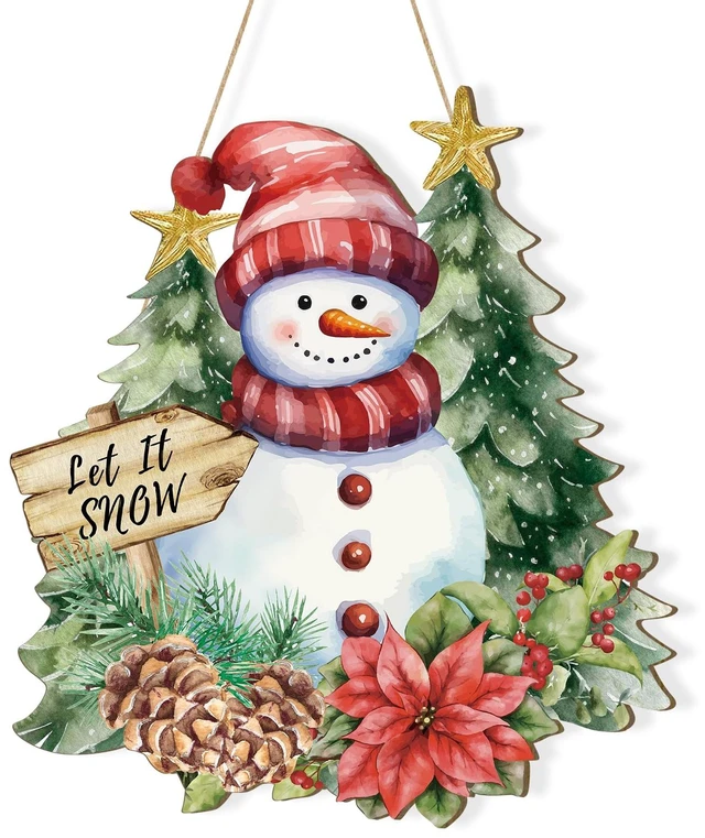 Main image of Wooden Christmas Door Wreath for Front Door Decorations Snowman Wall Signs, Merry Christmas Door Signs Welcome Hanging Hanger for Home Wall Tree Decor Xmas Party Outdoor Indoor Wreaths Supply