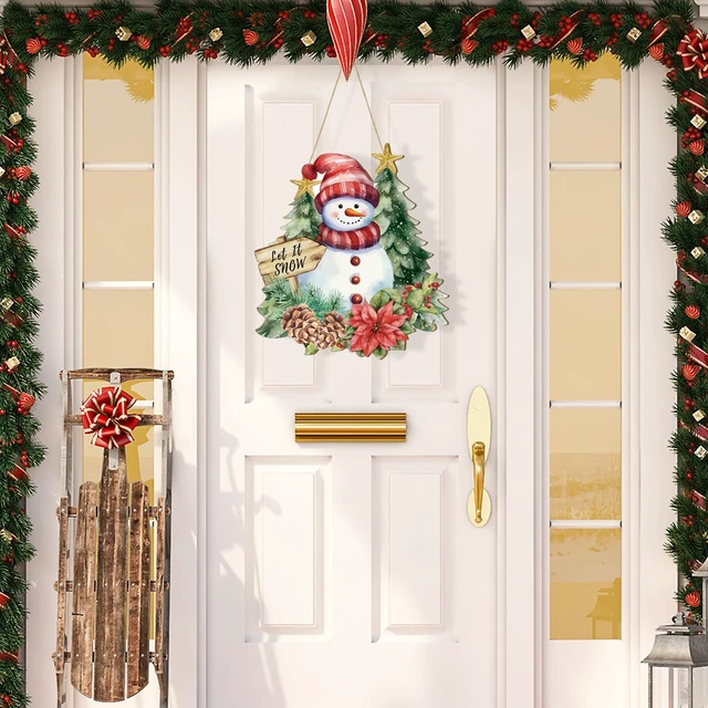 Alt view image 3 of 7 - Wooden Christmas Door Wreath for Front Door Decorations Snowman Wall Signs, Merry Christmas Door Signs Welcome Hanging Hanger for Home Wall Tree Decor Xmas Party Outdoor Indoor Wreaths Supply