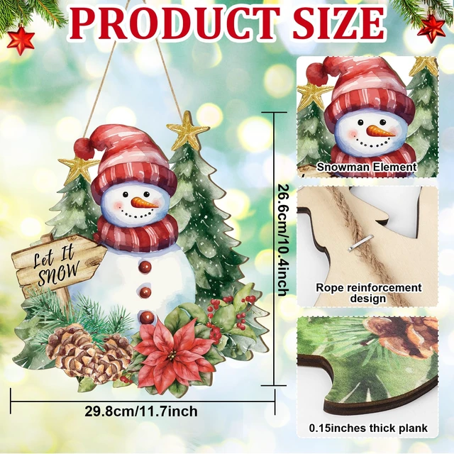 Alt view image 5 of 7 - Wooden Christmas Door Wreath for Front Door Decorations Snowman Wall Signs, Merry Christmas Door Signs Welcome Hanging Hanger for Home Wall Tree Decor Xmas Party Outdoor Indoor Wreaths Supply