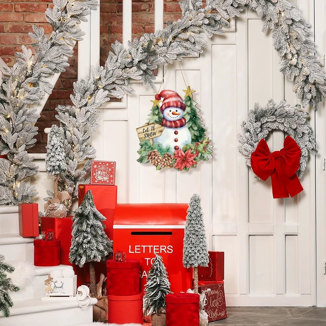 Alt view image 6 of 7 - Wooden Christmas Door Wreath for Front Door Decorations Snowman Wall Signs, Merry Christmas Door Signs Welcome Hanging Hanger for Home Wall Tree Decor Xmas Party Outdoor Indoor Wreaths Supply