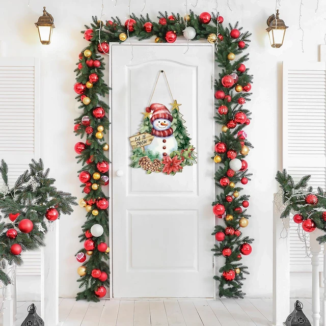 Alt view image 7 of 7 - Wooden Christmas Door Wreath for Front Door Decorations Snowman Wall Signs, Merry Christmas Door Signs Welcome Hanging Hanger for Home Wall Tree Decor Xmas Party Outdoor Indoor Wreaths Supply