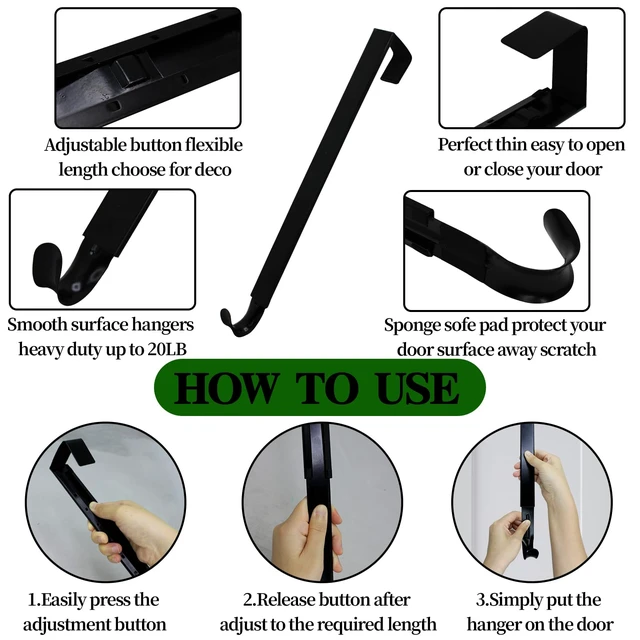Alt view image 6 of 7 - GP Life Wreath Hanger for Front Door, Adjustable from 15 to 25 Inches Hanger, 20 lbs Larger Door Upgrade Christmas Fall Wreaths Decorations Hook (Black)