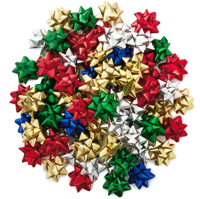 Main image of 3" Holiday Gift Bows, 75-Pack (Red, Gold, Green, Silver, Blue)
