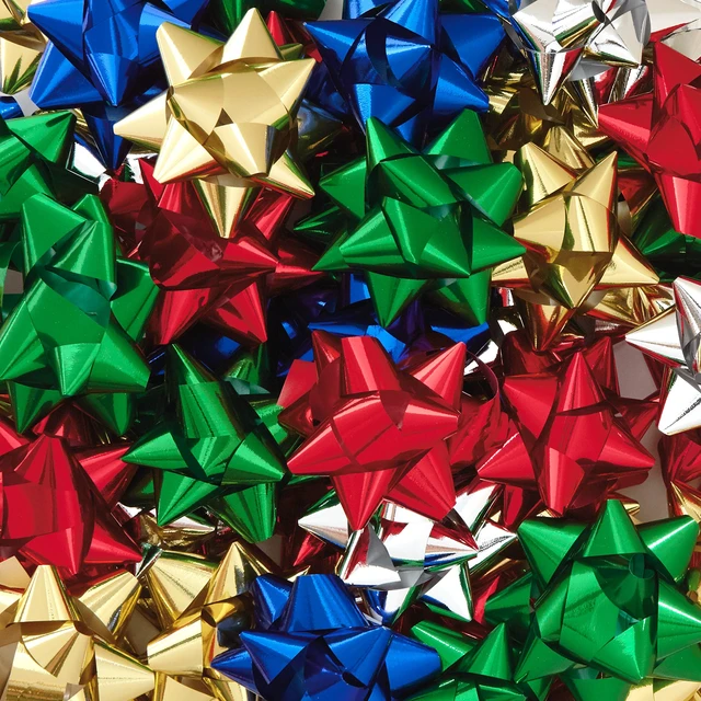 Alt view image 7 of 7 - 3" Holiday Gift Bows, 75-Pack (Red, Gold, Green, Silver, Blue)