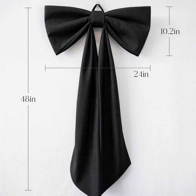 Alt view image 2 of 7 - Halloween Decor - 48" x 24" Giant Black Bow for Front Door Wall Mantle | Large Bow for Front Door Decor, Halloween Wall Decorations, Indoor Room Party Decor, Christmas Tree Topper Bows