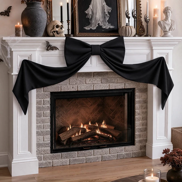 Alt view image 5 of 7 - Halloween Decor - 48" x 24" Giant Black Bow for Front Door Wall Mantle | Large Bow for Front Door Decor, Halloween Wall Decorations, Indoor Room Party Decor, Christmas Tree Topper Bows