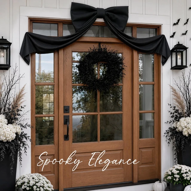 Alt view image 7 of 7 - Halloween Decor - 48" x 24" Giant Black Bow for Front Door Wall Mantle | Large Bow for Front Door Decor, Halloween Wall Decorations, Indoor Room Party Decor, Christmas Tree Topper Bows