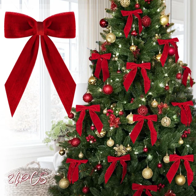 Main image of Christmas Decorations Medium Red Velvet Bows for Christmas Tree for Xmas | 24 Pcs 7 x 6 inch Christmas Bows, Xmas Ribbon Ornaments - Home Decor for Wreath Garland Gift Wrapping Crafts Wedding Party