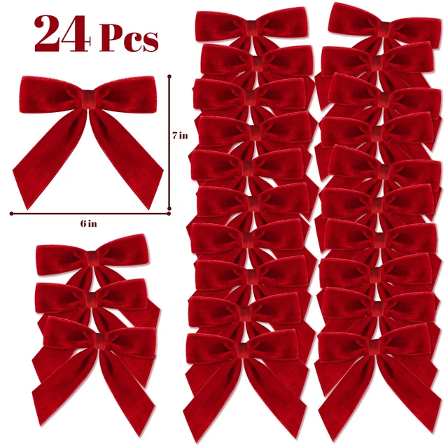 Alt view image 3 of 6 - Christmas Decorations Medium Red Velvet Bows for Christmas Tree for Xmas | 24 Pcs 7 x 6 inch Christmas Bows, Xmas Ribbon Ornaments - Home Decor for Wreath Garland Gift Wrapping Crafts Wedding Party