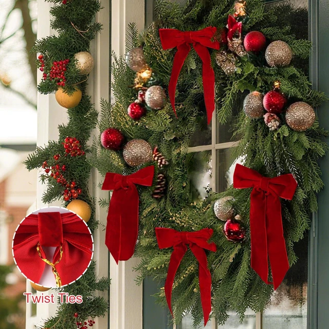 Alt view image 5 of 6 - Christmas Decorations Medium Red Velvet Bows for Christmas Tree for Xmas | 24 Pcs 7 x 6 inch Christmas Bows, Xmas Ribbon Ornaments - Home Decor for Wreath Garland Gift Wrapping Crafts Wedding Party