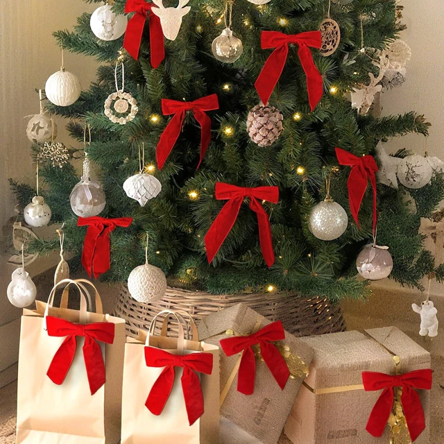 Alt view image 6 of 6 - Christmas Decorations Medium Red Velvet Bows for Christmas Tree for Xmas | 24 Pcs 7 x 6 inch Christmas Bows, Xmas Ribbon Ornaments - Home Decor for Wreath Garland Gift Wrapping Crafts Wedding Party