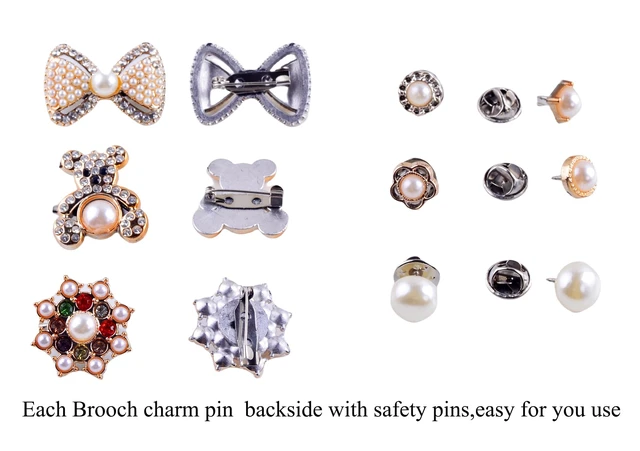 Alt view image 7 of 7 - Charms for Socks Safety Pin Brooch,55pcs Junk Sock Charms Pins Gold Bling Sock Jewelry Charms,Brooch Pins for Socks,Pearl Rhinestone Brooch Pins Costom Shoe Sock Charms Kit Bulk for Hat Clothes