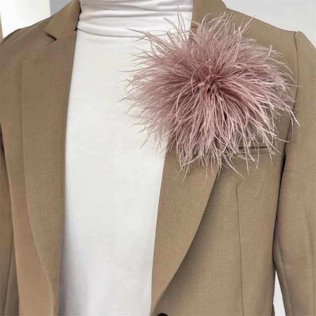 Alt view image 5 of 6 - Dainty Feather Flower Large Brooch Pin for Women Men Elegant Oversized Floral Lapel Pins Shawl Dress Suit Clothes Accessories Wedding Party Dance Banquet Fashion Jewelry 150mm (Pink Brown)