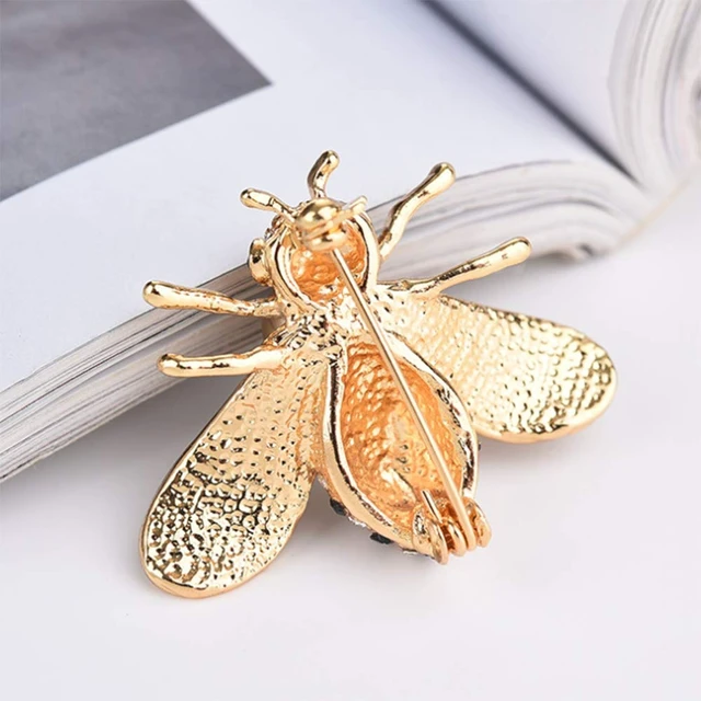 Alt view image 4 of 7 - Honey Bee Brooches Crystal Insect Themed Bee Brooch Animal Fashion Shell Pearl Brooch Pin 14K Gold Plated (gold pearl)