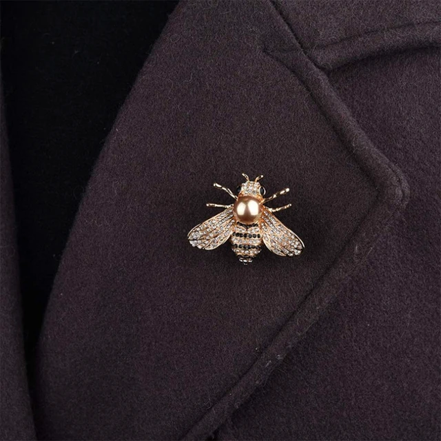 Alt view image 7 of 7 - Honey Bee Brooches Crystal Insect Themed Bee Brooch Animal Fashion Shell Pearl Brooch Pin 14K Gold Plated (gold pearl)