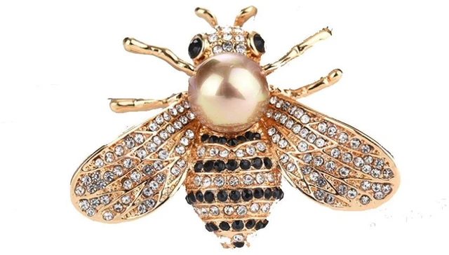Main image of Honey Bee Brooches Crystal Insect Themed Bee Brooch Animal Fashion Shell Pearl Brooch Pin 14K Gold Plated (gold pearl)