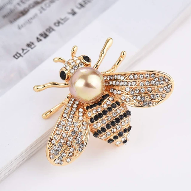 Alt view image 2 of 7 - Honey Bee Brooches Crystal Insect Themed Bee Brooch Animal Fashion Shell Pearl Brooch Pin 14K Gold Plated (gold pearl)