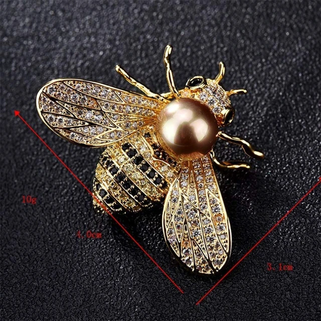 Alt view image 6 of 7 - Honey Bee Brooches Crystal Insect Themed Bee Brooch Animal Fashion Shell Pearl Brooch Pin 14K Gold Plated (gold pearl)
