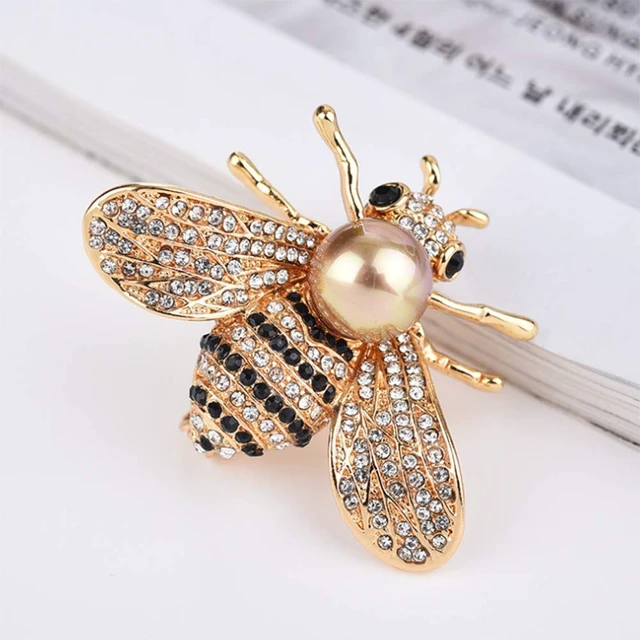 Alt view image 5 of 7 - Honey Bee Brooches Crystal Insect Themed Bee Brooch Animal Fashion Shell Pearl Brooch Pin 14K Gold Plated (gold pearl)