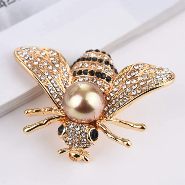 Alt view image 3 of 7 - Honey Bee Brooches Crystal Insect Themed Bee Brooch Animal Fashion Shell Pearl Brooch Pin 14K Gold Plated (gold pearl)