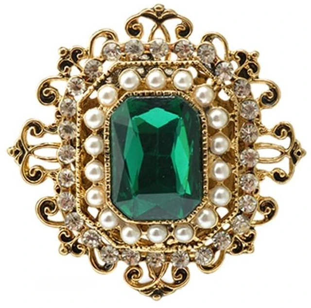 Main image of Antique Rhinestone Brooch Pin for Women Girls Gold Tone Vintage Baroque Rectangle Crystal Shell Pearl Victorian Style Brooches Lapel Pins Elegant St Patrick's Day Festival Ornament Jewelry Gift