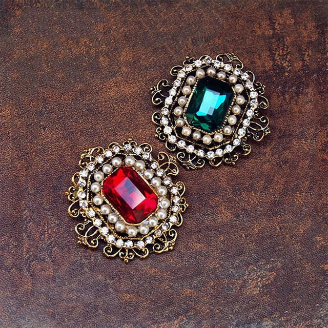 Alt view image 5 of 6 - Antique Rhinestone Brooch Pin for Women Girls Gold Tone Vintage Baroque Rectangle Crystal Shell Pearl Victorian Style Brooches Lapel Pins Elegant St Patrick's Day Festival Ornament Jewelry Gift