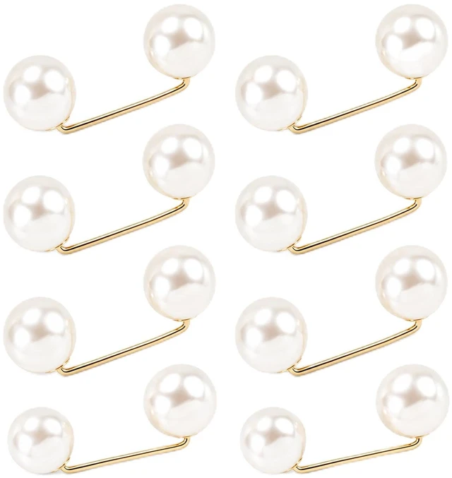Main image of 8Pcs Pearl Pins for Clothes,Faux Pearl Brooches for Women | Decorative Pearl Safety Pins Pant Hem Clips Length Adjuster for Weddings, Proms & Dinners