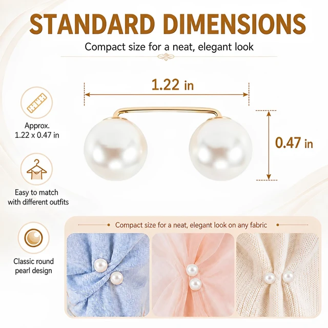 Alt view image 2 of 7 - 8Pcs Pearl Pins for Clothes,Faux Pearl Brooches for Women | Decorative Pearl Safety Pins Pant Hem Clips Length Adjuster for Weddings, Proms & Dinners