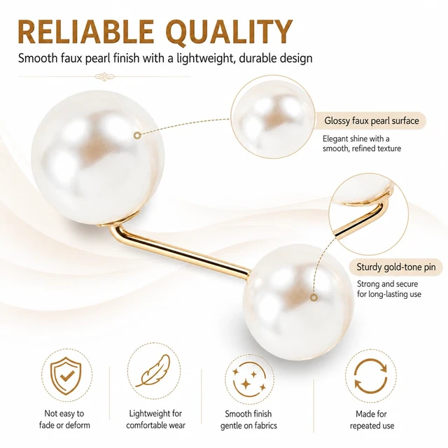Alt view image 4 of 7 - 8Pcs Pearl Pins for Clothes,Faux Pearl Brooches for Women | Decorative Pearl Safety Pins Pant Hem Clips Length Adjuster for Weddings, Proms & Dinners