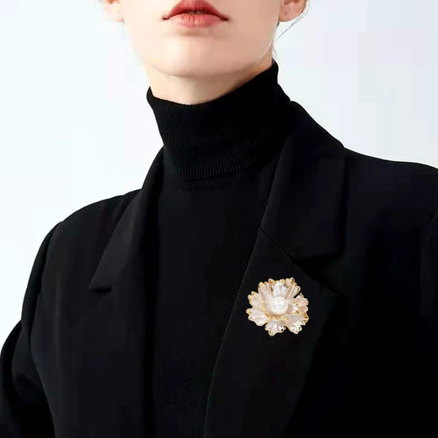 Alt view image 3 of 6 - Peony Flower Brooch Pin Enamel Pearl Brooch Lapel Pin Elegant Floral Corsage For Women Wedding Party Suit Dress Coat Jewelry Gift (White)