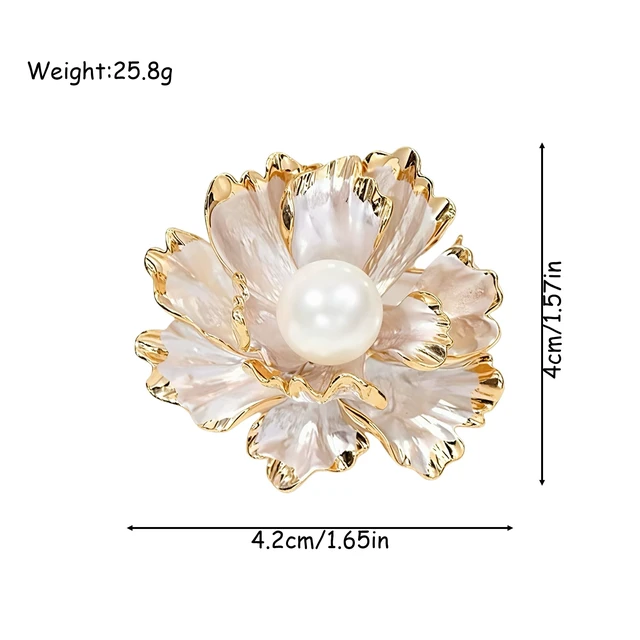 Alt view image 5 of 6 - Peony Flower Brooch Pin Enamel Pearl Brooch Lapel Pin Elegant Floral Corsage For Women Wedding Party Suit Dress Coat Jewelry Gift (White)