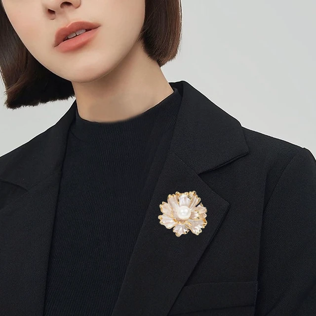 Alt view image 4 of 6 - Peony Flower Brooch Pin Enamel Pearl Brooch Lapel Pin Elegant Floral Corsage For Women Wedding Party Suit Dress Coat Jewelry Gift (White)